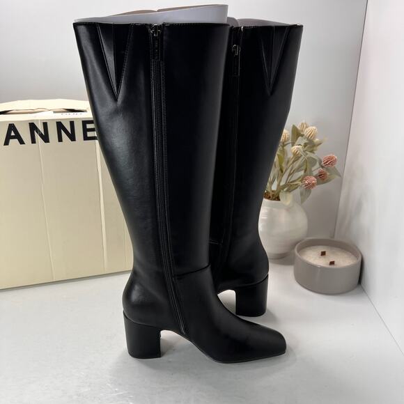 Anne Klein Taesa Square Toe Knee High Boots Block Heel Black Womens 6M NWB - Picture 3 of 11